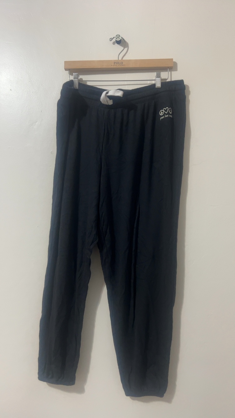 Peace Love World Black Sweatpants Large Peace Love Smile Logo
